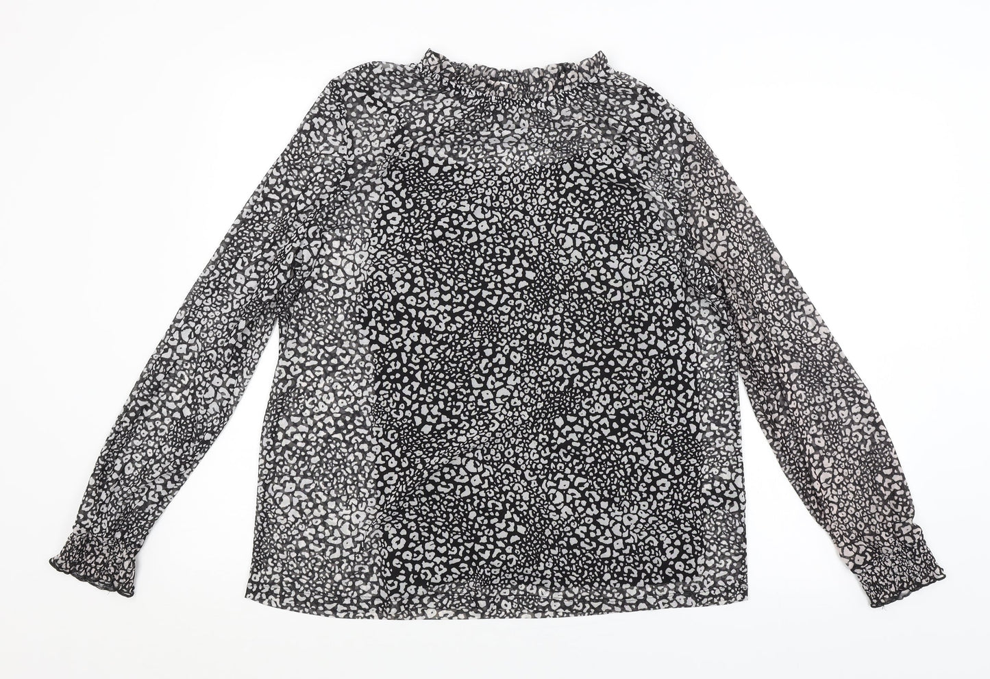 Preworn Womens Black Animal Print  Basic Blouse Size 14