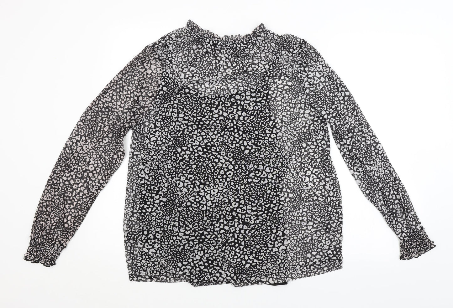 Preworn Womens Black Animal Print  Basic Blouse Size 14