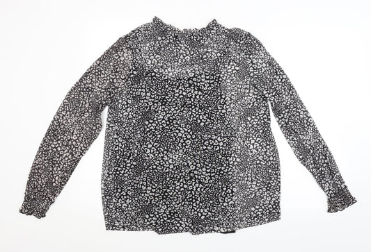 Preworn Womens Black Animal Print  Basic Blouse Size 14