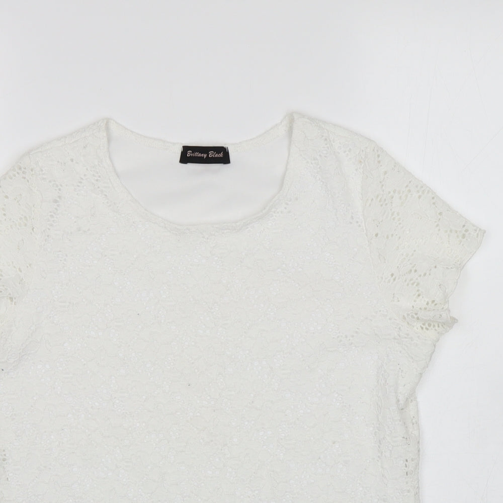 Brittany Black Womens White Floral  Basic Blouse Size S
