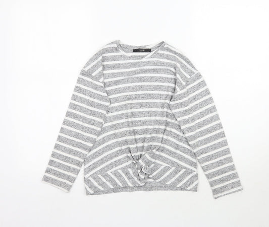 George Girls Grey Striped  Basic T-Shirt Size 9-10 Years  - Knot detail
