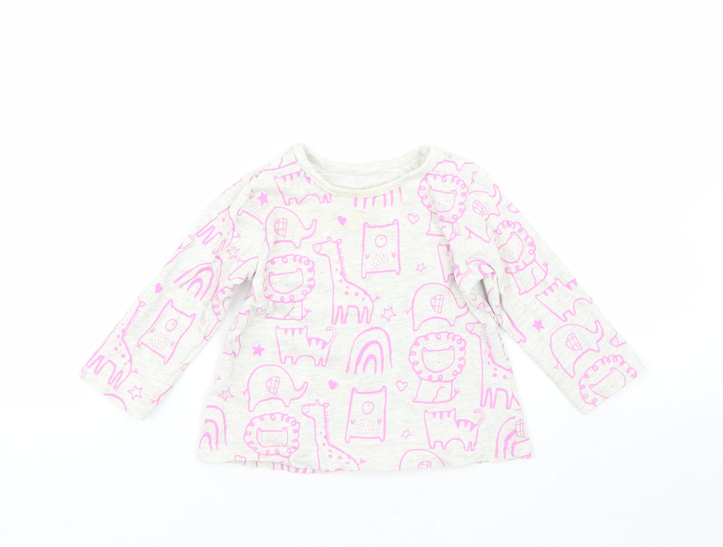 George Girls Grey Animal Print  Basic T-Shirt Size 6-9 Months  - Animals