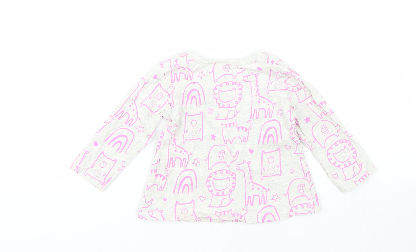 George Girls Grey Animal Print  Basic T-Shirt Size 6-9 Months  - Animals