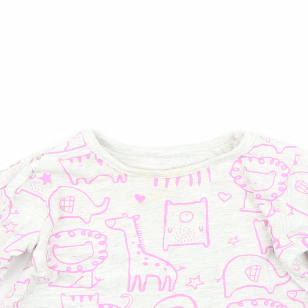 George Girls Grey Animal Print  Basic T-Shirt Size 6-9 Months  - Animals