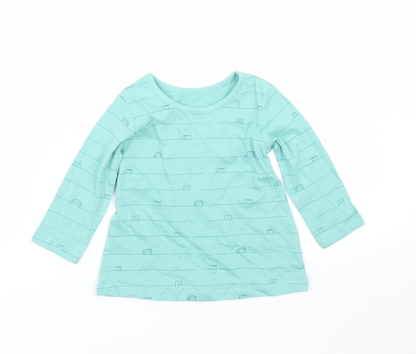 George Girls Green Striped  Basic T-Shirt Size 6-9 Months  - Animals
