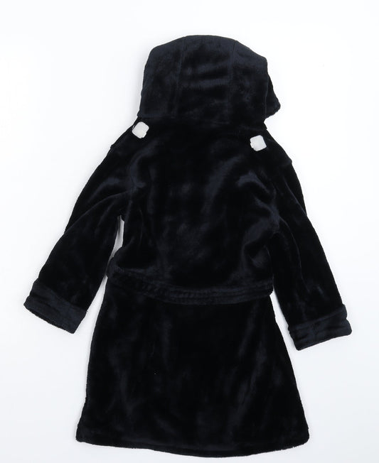 4Kidz Girls Black Solid Fleece Kimono Robe Size 4-5 Years
