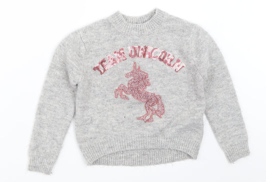 Primark Girls Grey   Pullover Jumper Size 7-8 Years