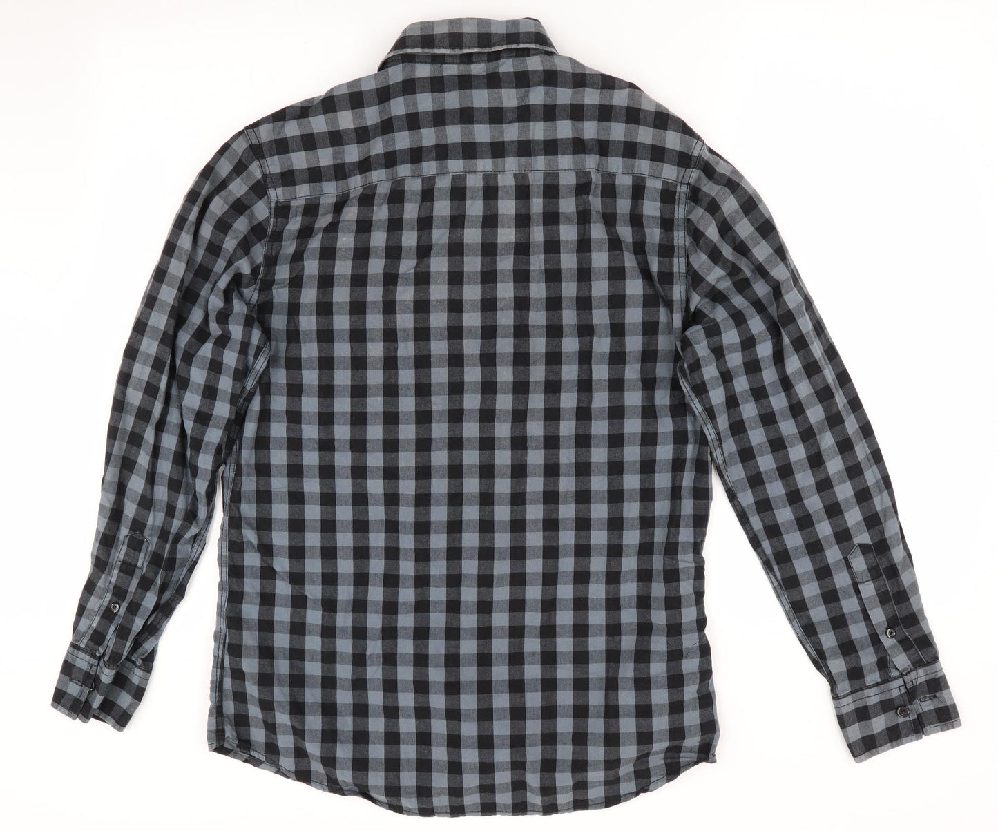Easy Mens Black Check   Button-Up Size S