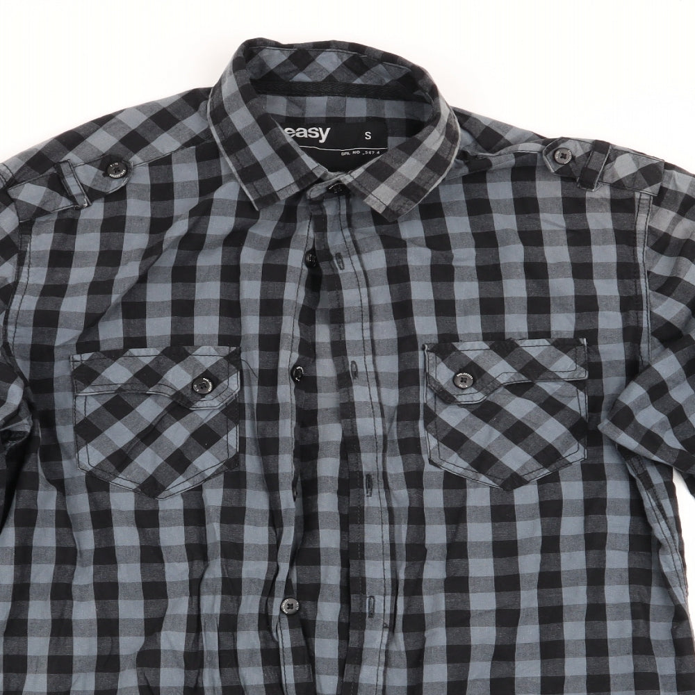 Easy Mens Black Check   Button-Up Size S