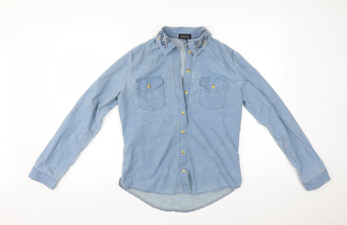 Topshop Womens Blue Floral  Basic Button-Up Size 6