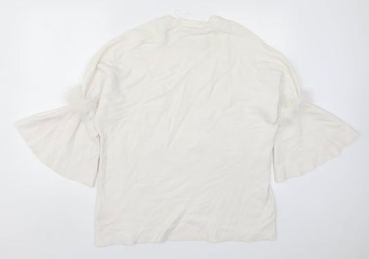 Mocci Womens White  Knit Pullover Jumper Size S