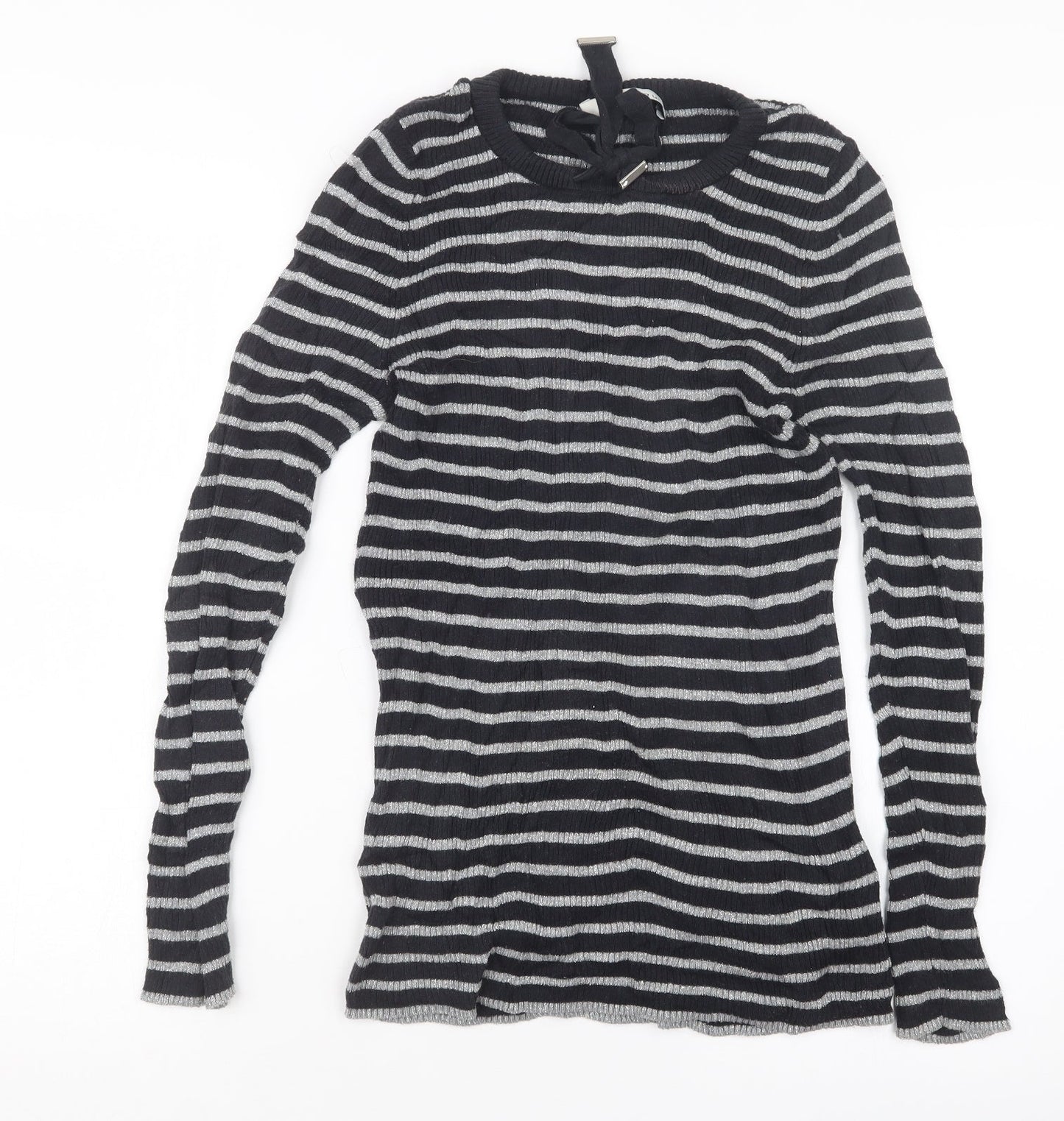 Oui Womens Black Striped  Pullover Jumper Size 14