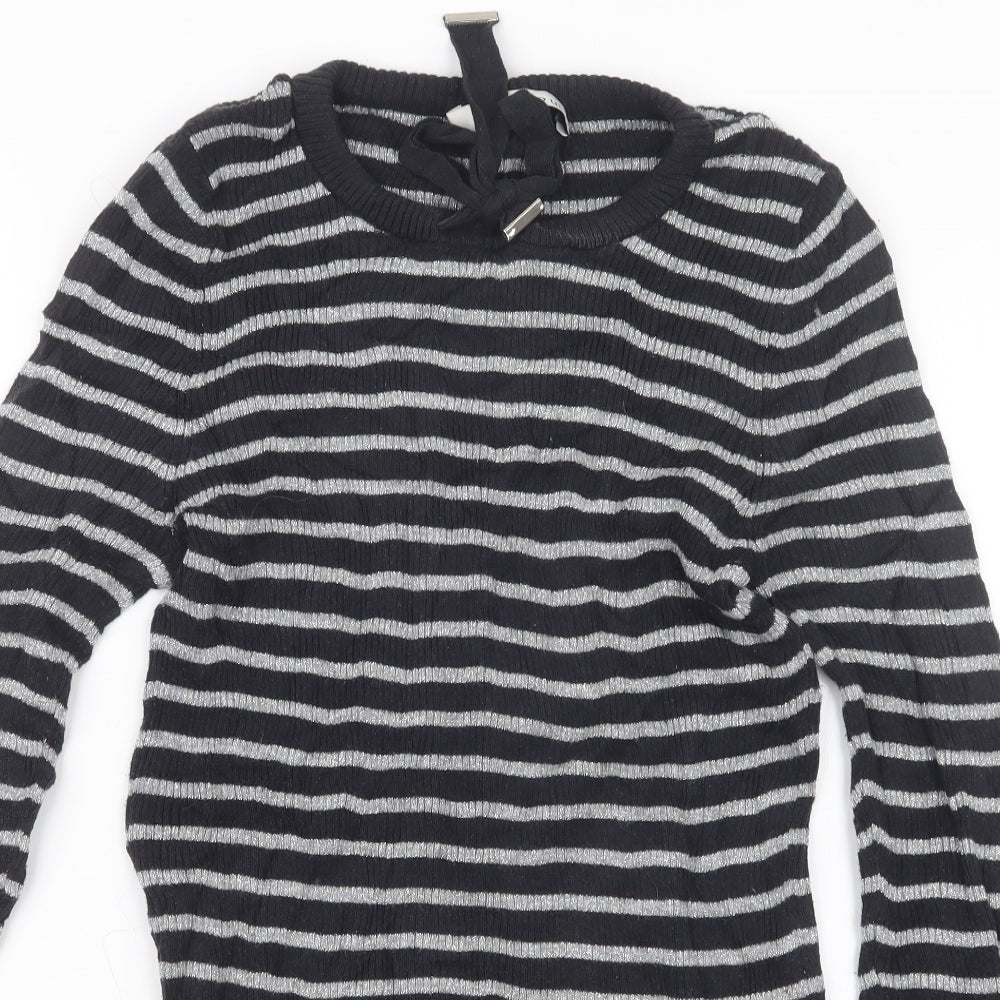 Oui Womens Black Striped  Pullover Jumper Size 14