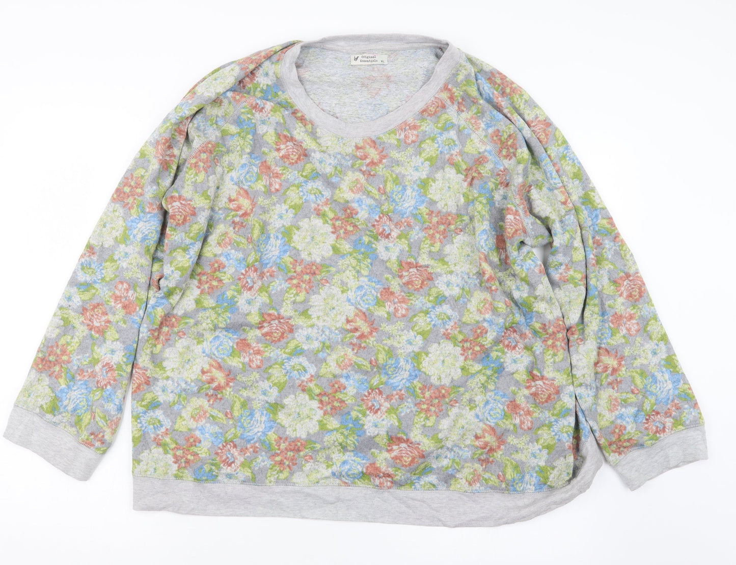 Original Essentials Womens Grey Floral  Pullover Jumper Size XL