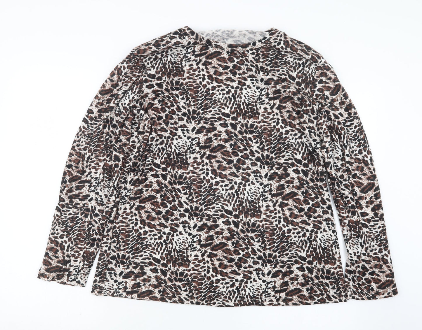 Kin Da Womens Brown Animal Print  Basic T-Shirt Size L