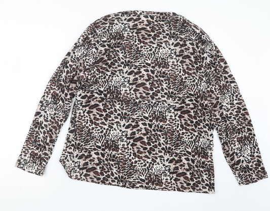 Kin Da Womens Brown Animal Print  Basic T-Shirt Size L