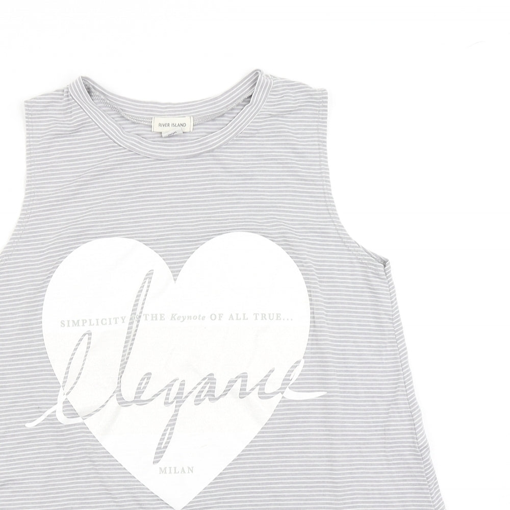 River Island Girls Grey Striped  Basic Tank Size 10-11 Years