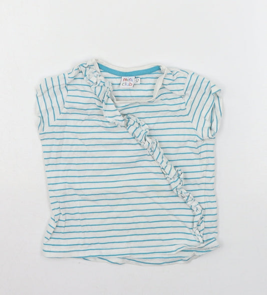 Mini Club Girls White Striped Jersey Basic T-Shirt Size 3-4 Years