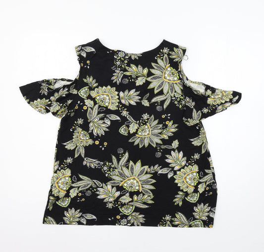 Preworn Womens Black Geometric Jersey Basic Blouse Size 12