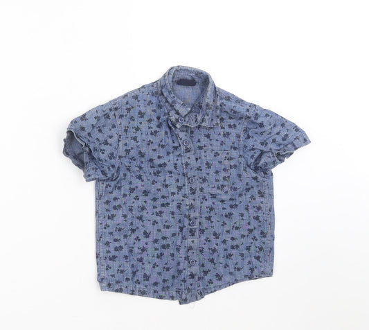 NEXT Boys Blue Floral Denim Basic Button-Up Size 3-4 Years