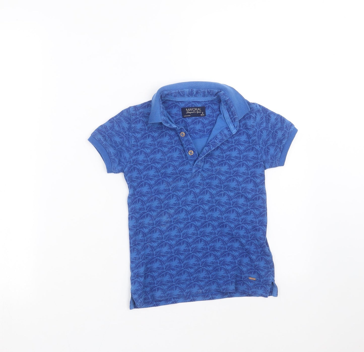 Mayoral Boys Blue Floral  Basic Polo Size 3 Years  - palm leaves