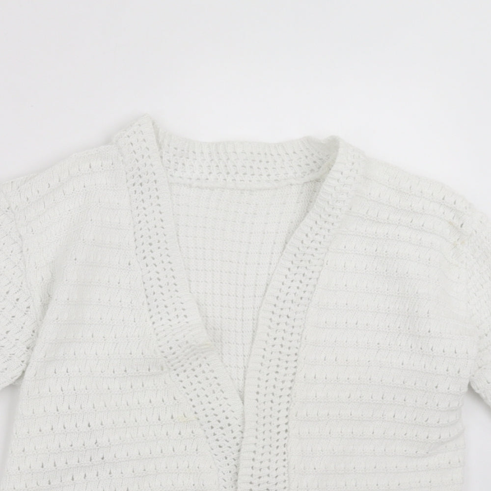 Preworn Womens White Striped Knit Cardigan Jumper Size S