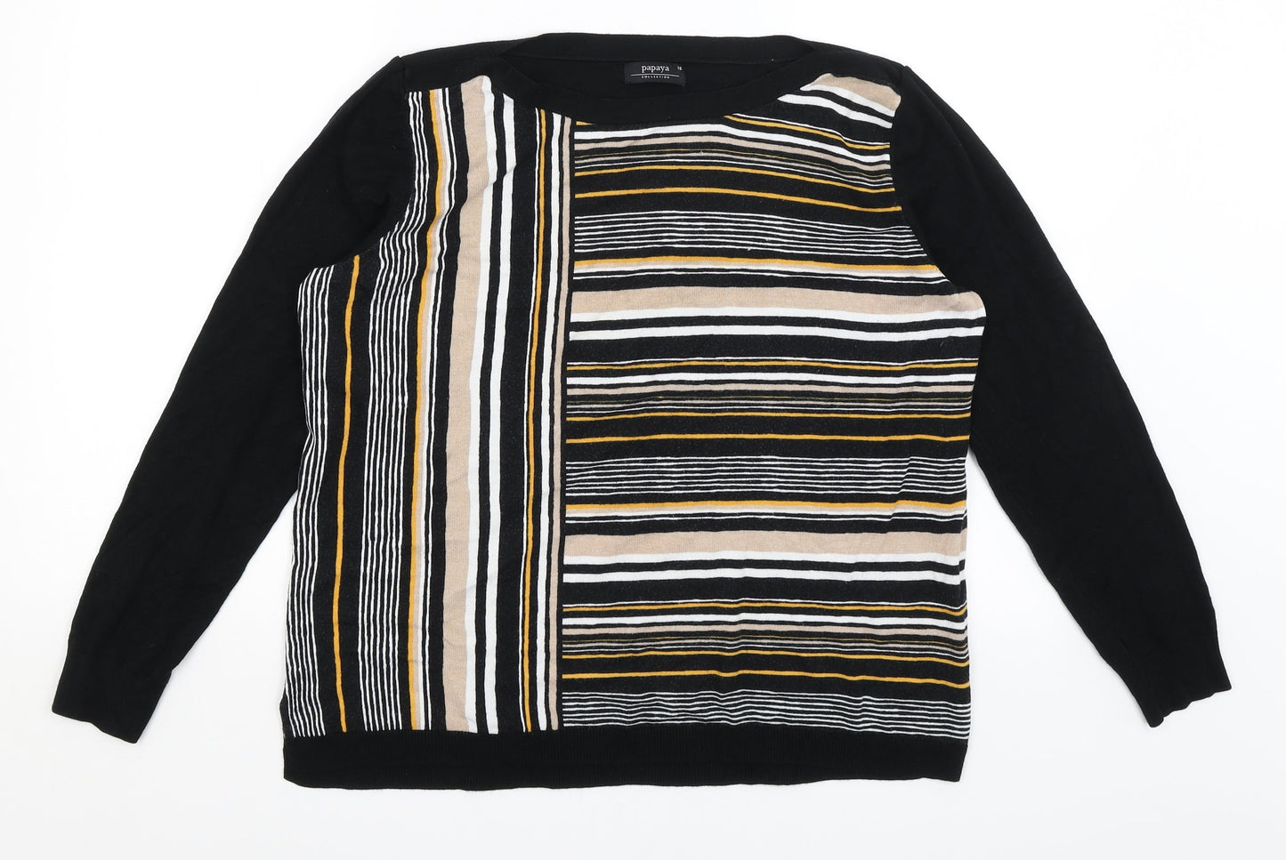 Papaya Womens Black Striped  Pullover Jumper Size L