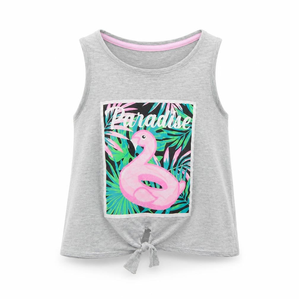 Pep & Co Girls Grey   Basic Tank Size 9-10 Years  - Flamingo Paradise