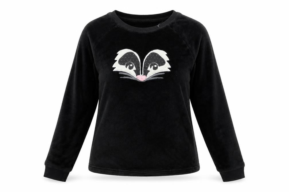 M&S Womens Black Solid Fleece Top Pyjama Top Size 8  - Skunk