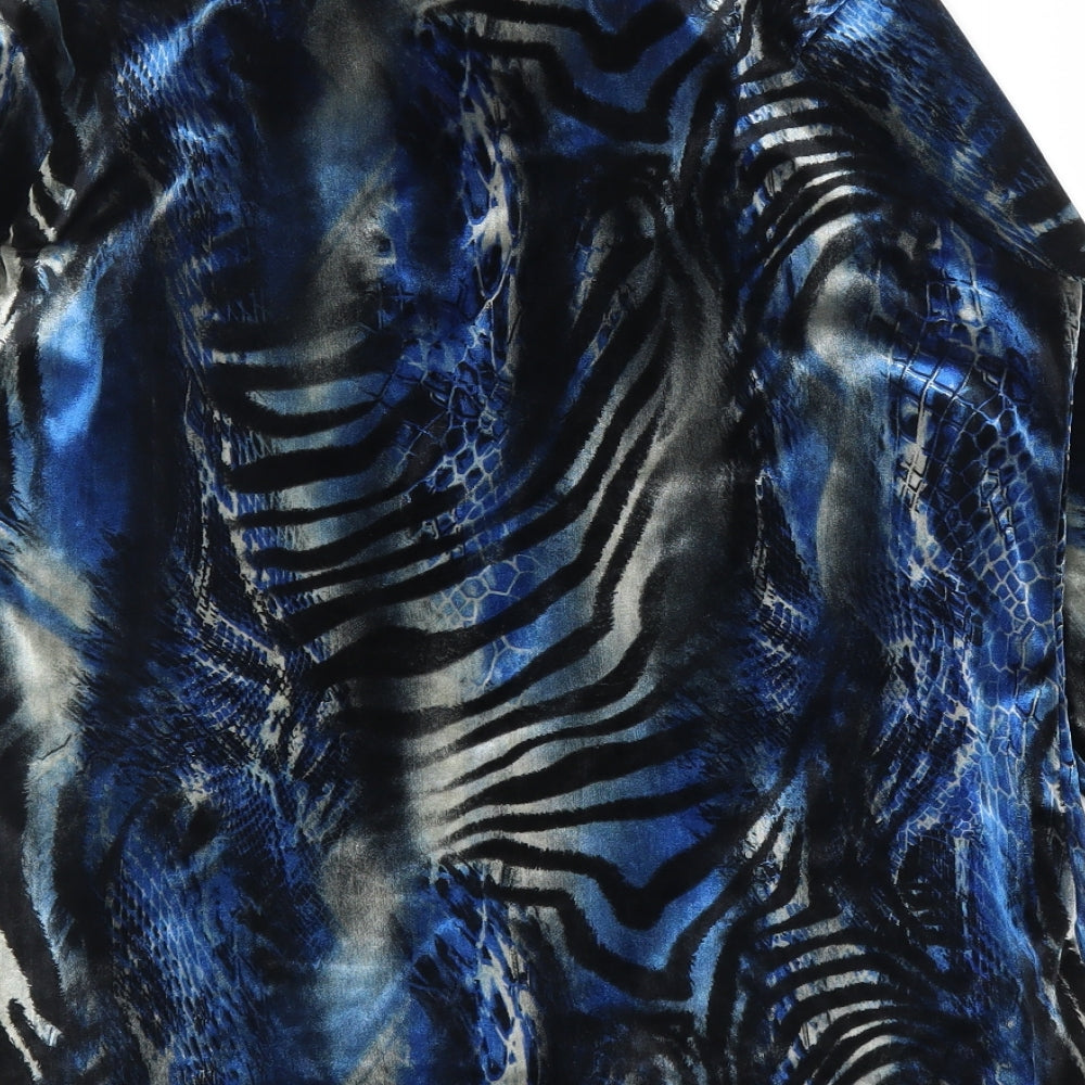 Gerard Womens Blue Animal Print  Basic Blouse Size 14  - Zebra print