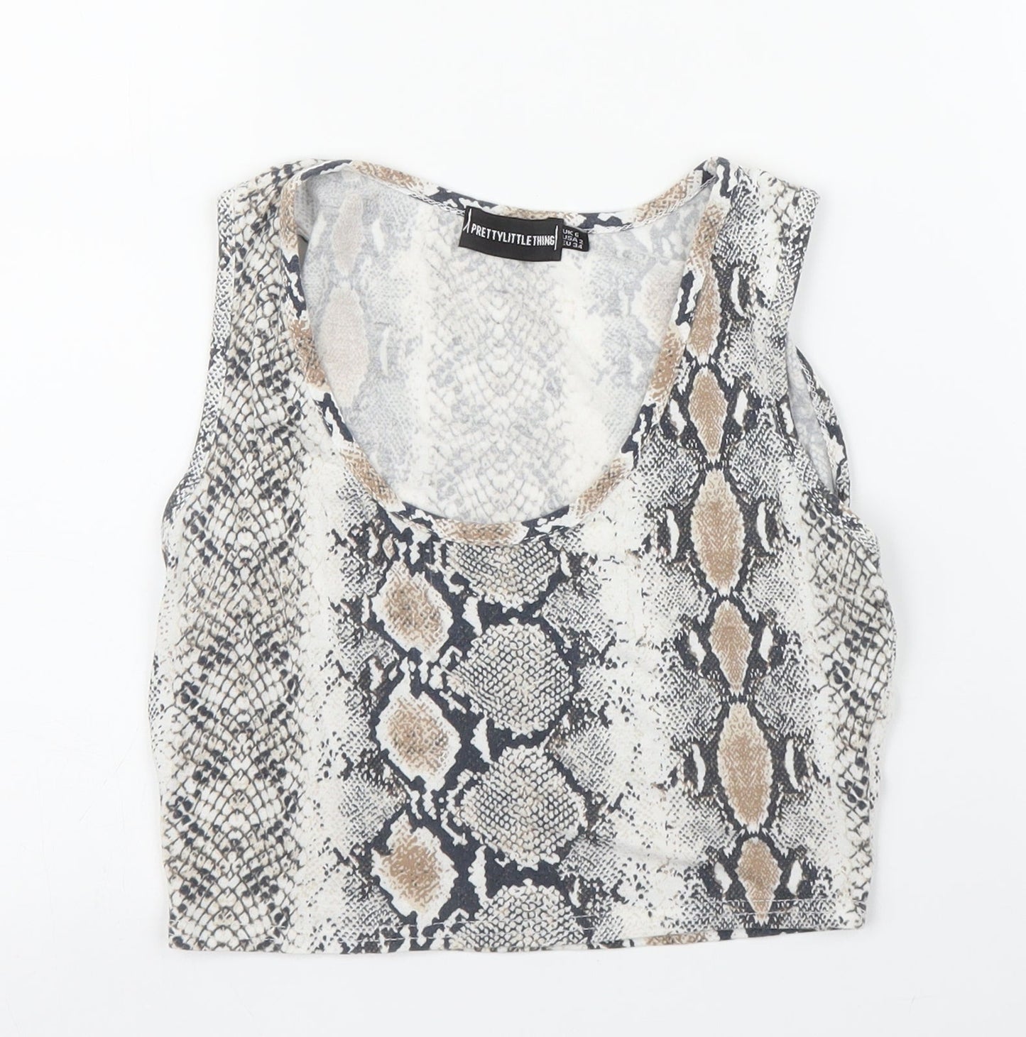 PRETTYLITTLETHING Womens Beige Animal Print  Cropped Tank Size 6  - Snake print