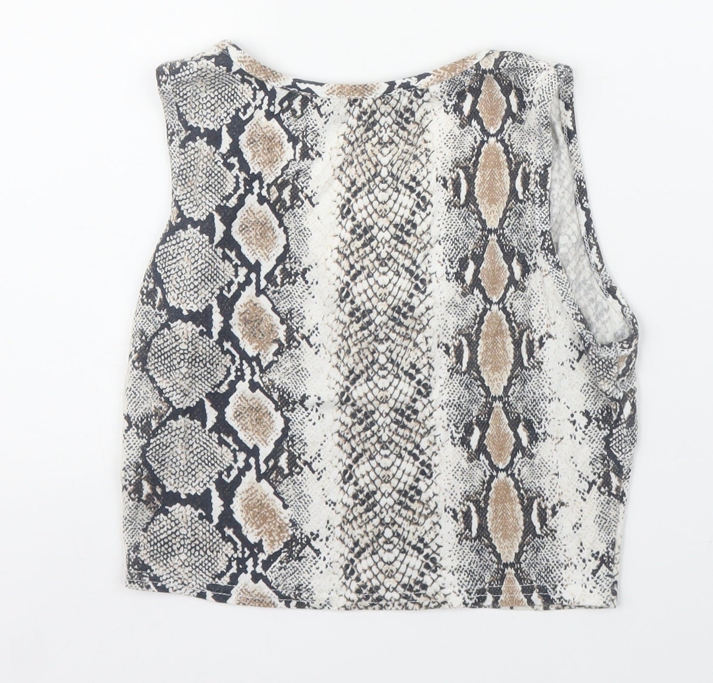 PRETTYLITTLETHING Womens Beige Animal Print  Cropped Tank Size 6  - Snake print