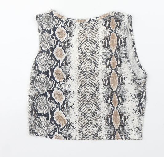 PRETTYLITTLETHING Womens Beige Animal Print  Cropped Tank Size 6  - Snake print