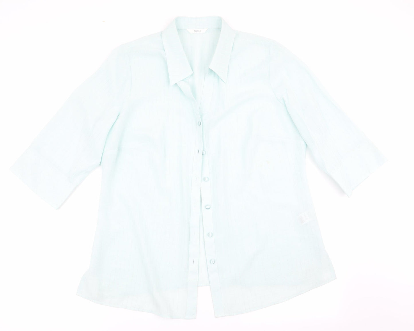 Marks and Spencer Womens Green Striped  Basic Button-Up Size 16  - Subtle shimmer effect Mint Green
