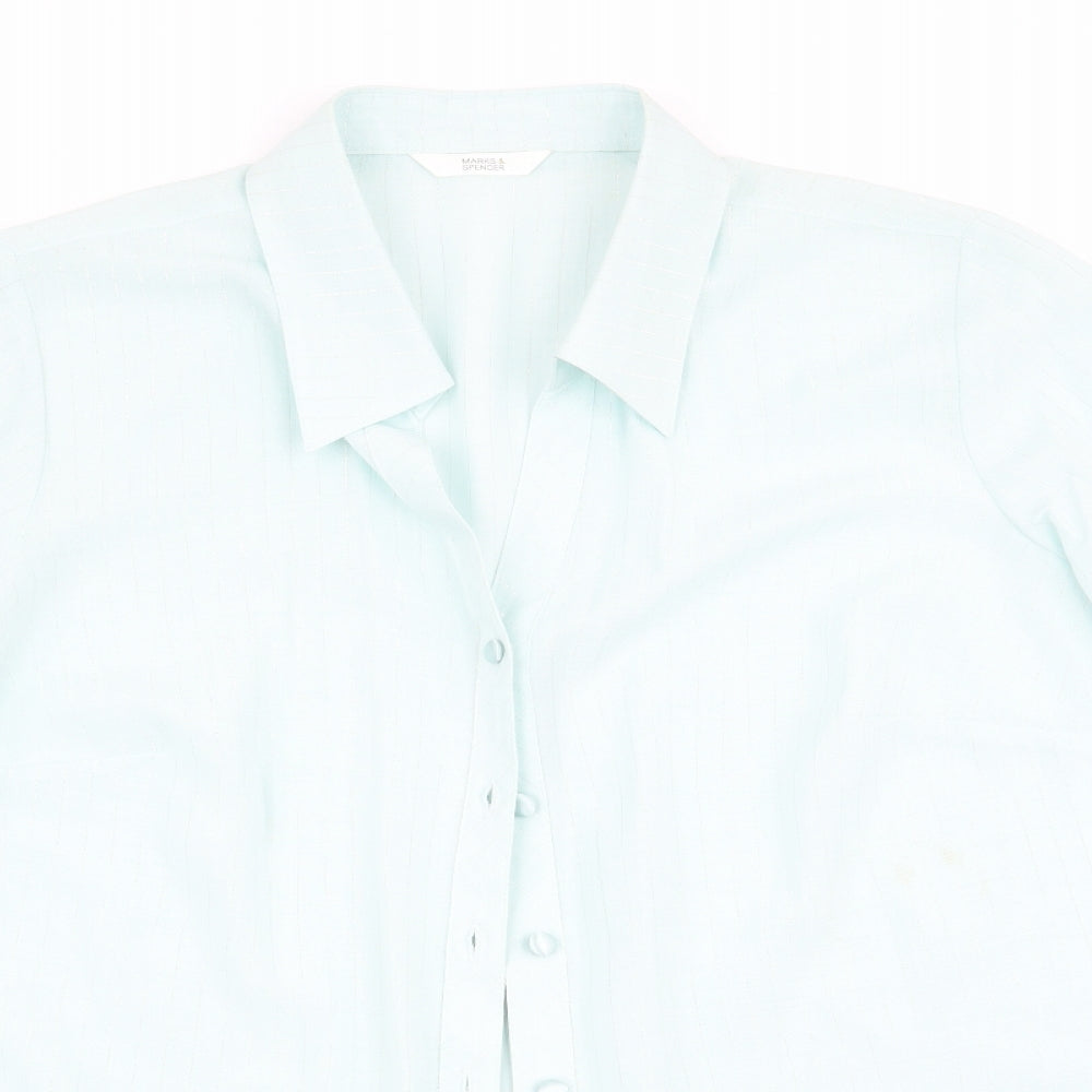 Marks and Spencer Womens Green Striped  Basic Button-Up Size 16  - Subtle shimmer effect Mint Green