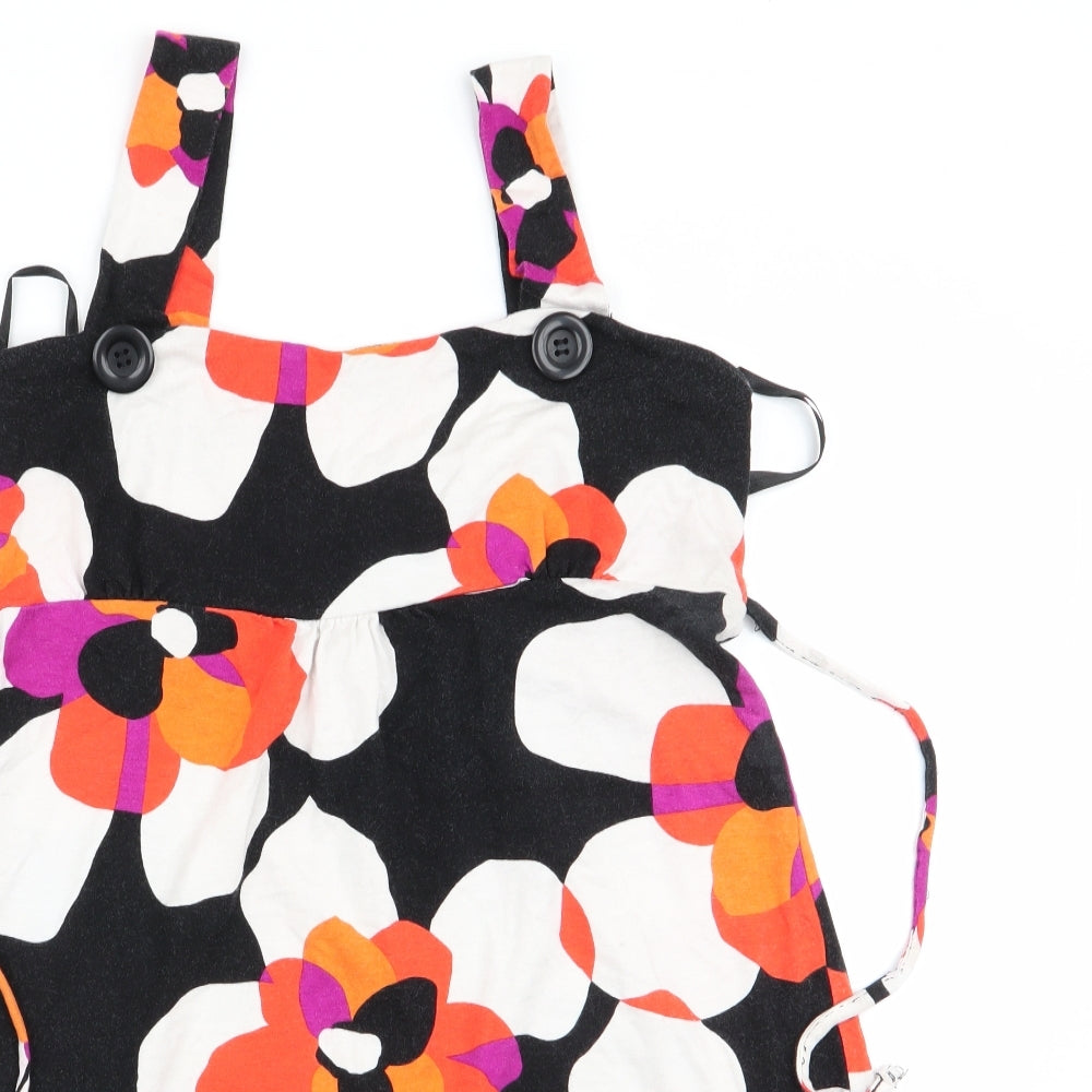 Red Herring Womens Black Floral  Pinafore/Dungaree Dress  Size 8