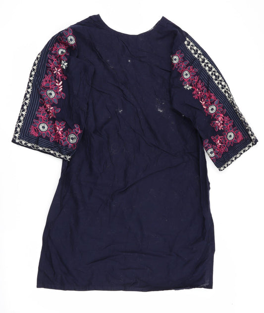 Fatima's Womens Blue Floral  A-Line  Size M