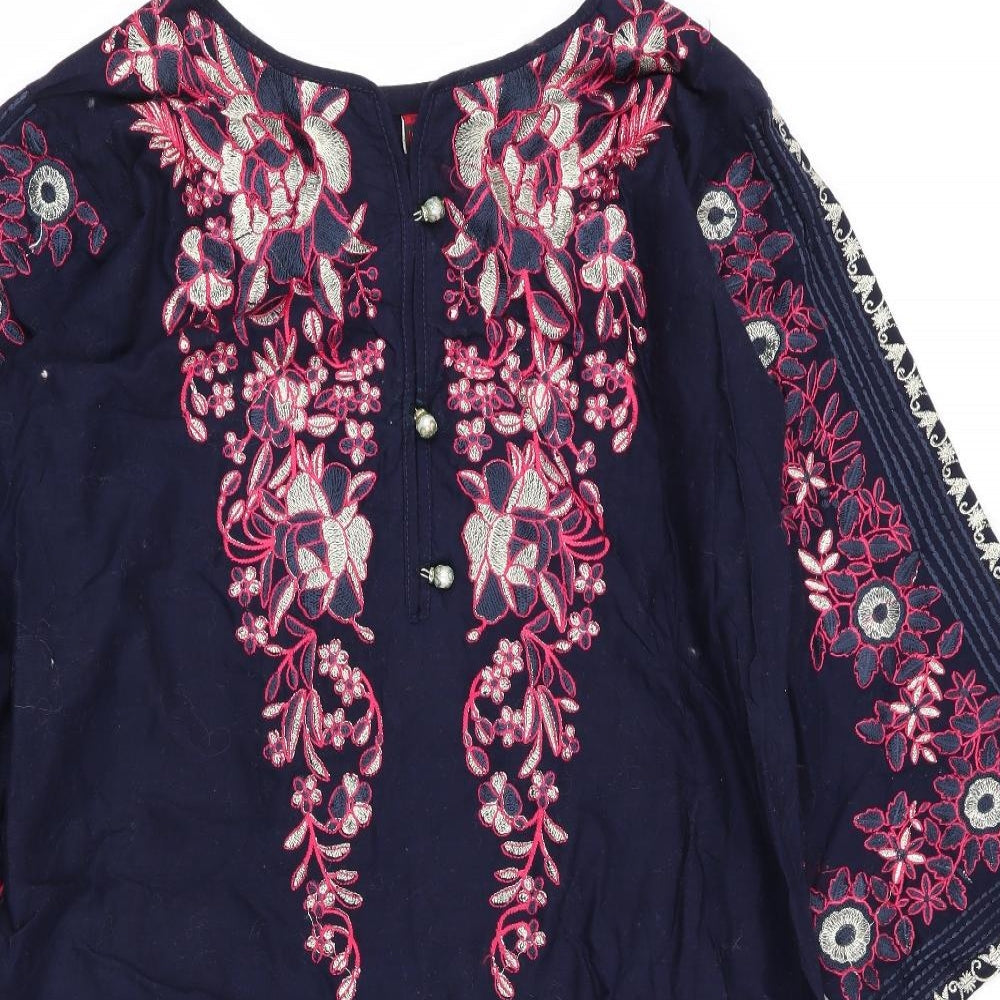 Fatima's Womens Blue Floral  A-Line  Size M