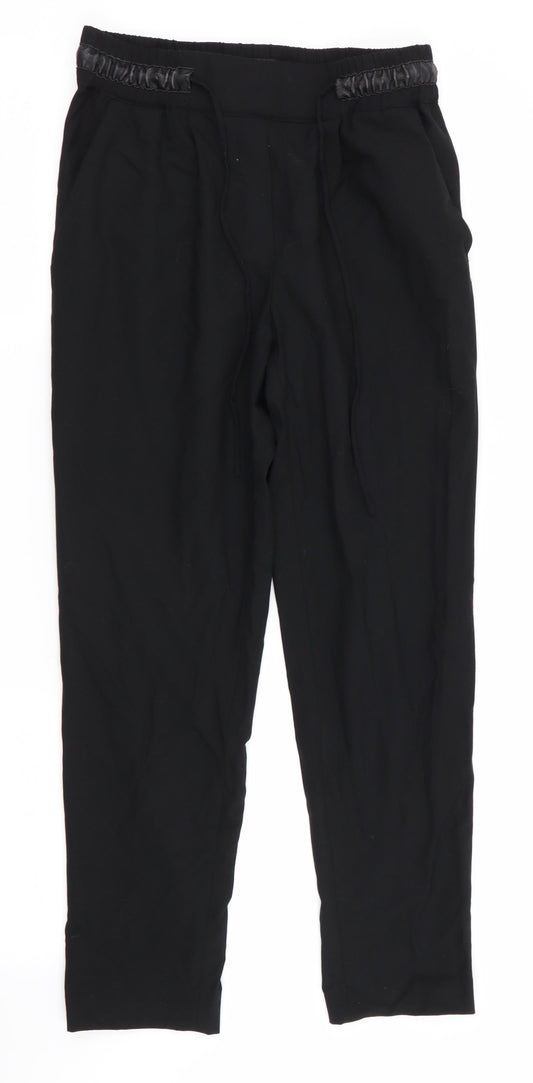 Zara Womens Black   Trousers  Size 6 L26 in - Faux Leather Trim