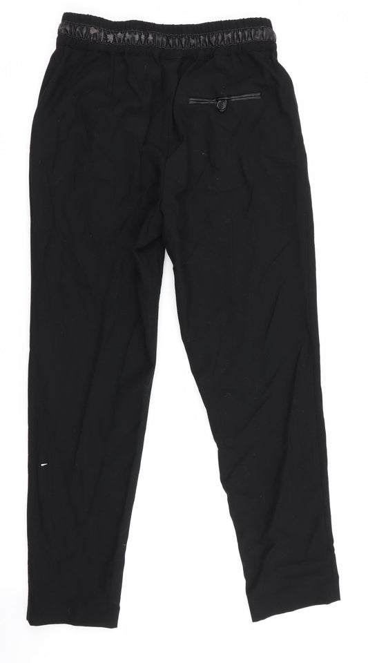 Zara Womens Black   Trousers  Size 6 L26 in - Faux Leather Trim