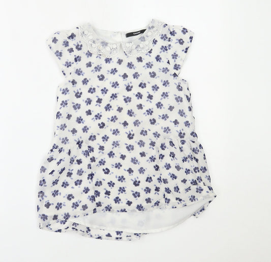 George Girls White Floral  Basic Blouse Size 8-9 Years