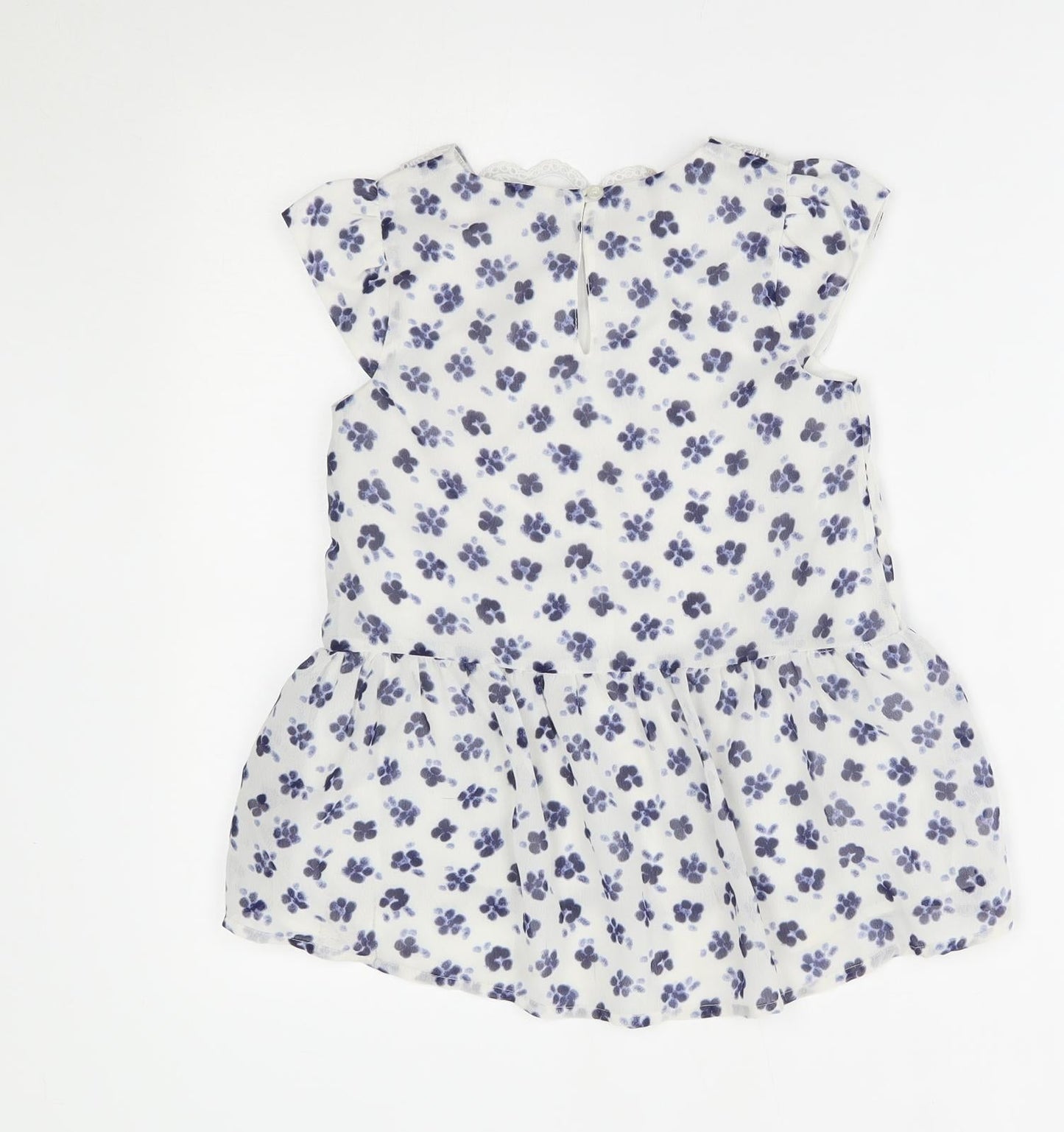 George Girls White Floral  Basic Blouse Size 8-9 Years