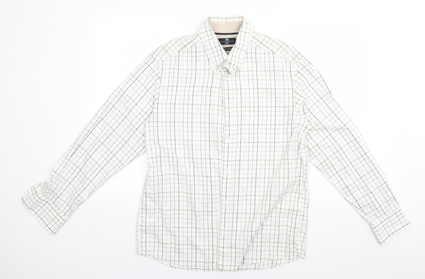 Blue Harbour Mens White Plaid   Button-Up Size M