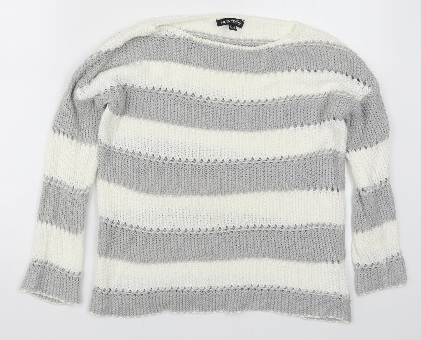 Marble Womens Grey Striped Knit Pullover Jumper Size XS