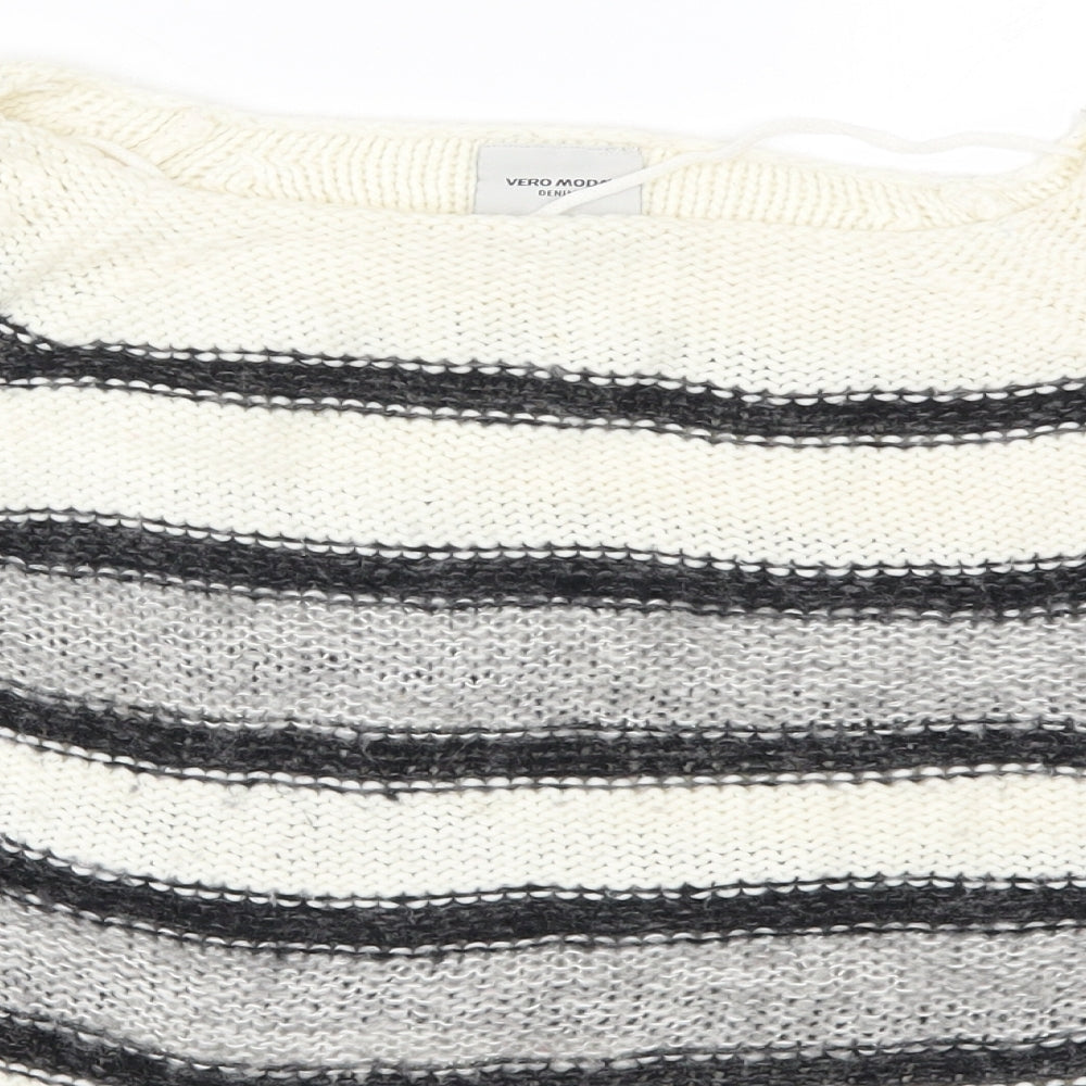VERO MODA Womens Grey Striped Knit Pullover Jumper Size L