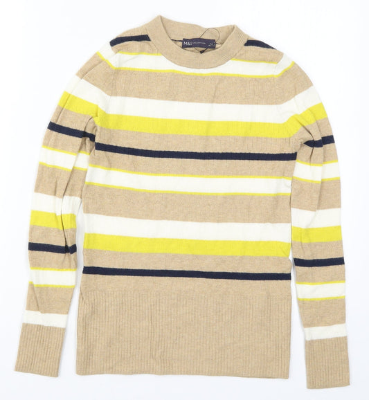 Marks and Spencer Womens Beige Striped Knit Pullover Jumper Size 8  - Yellow