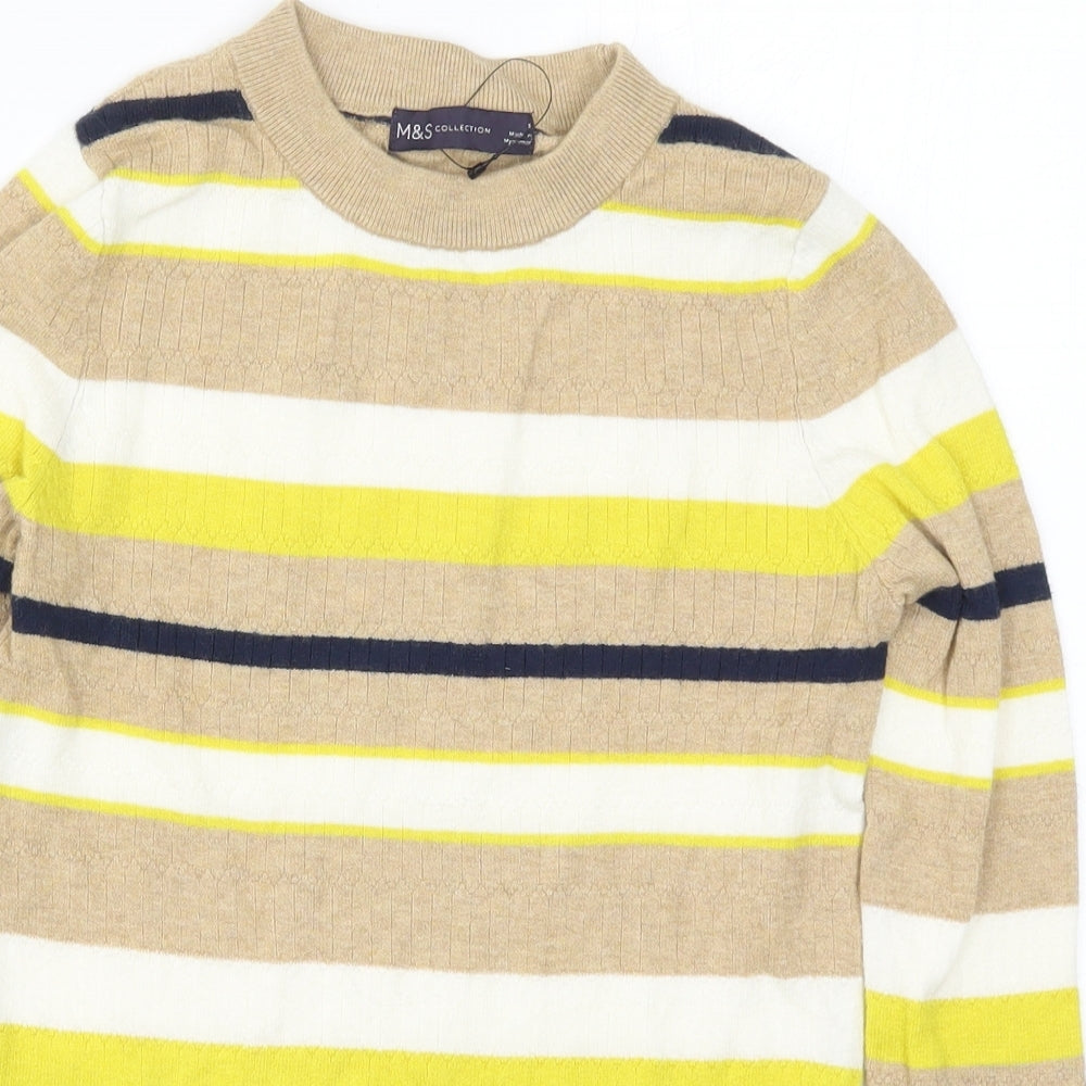 Marks and Spencer Womens Beige Striped Knit Pullover Jumper Size 8  - Yellow