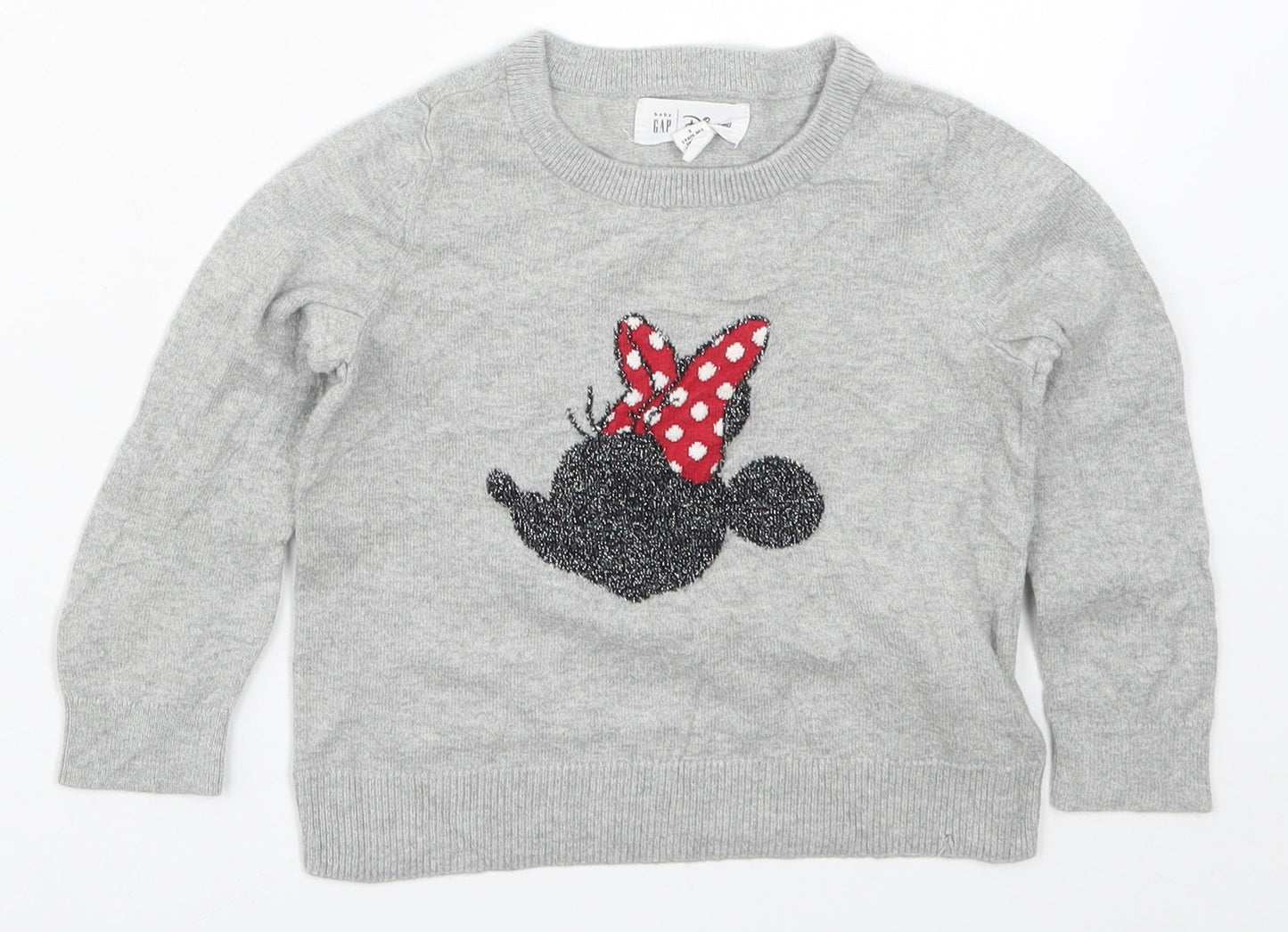 Gap Girls Grey  Knit Pullover Jumper Size 3 Years  - Minnie Mouse