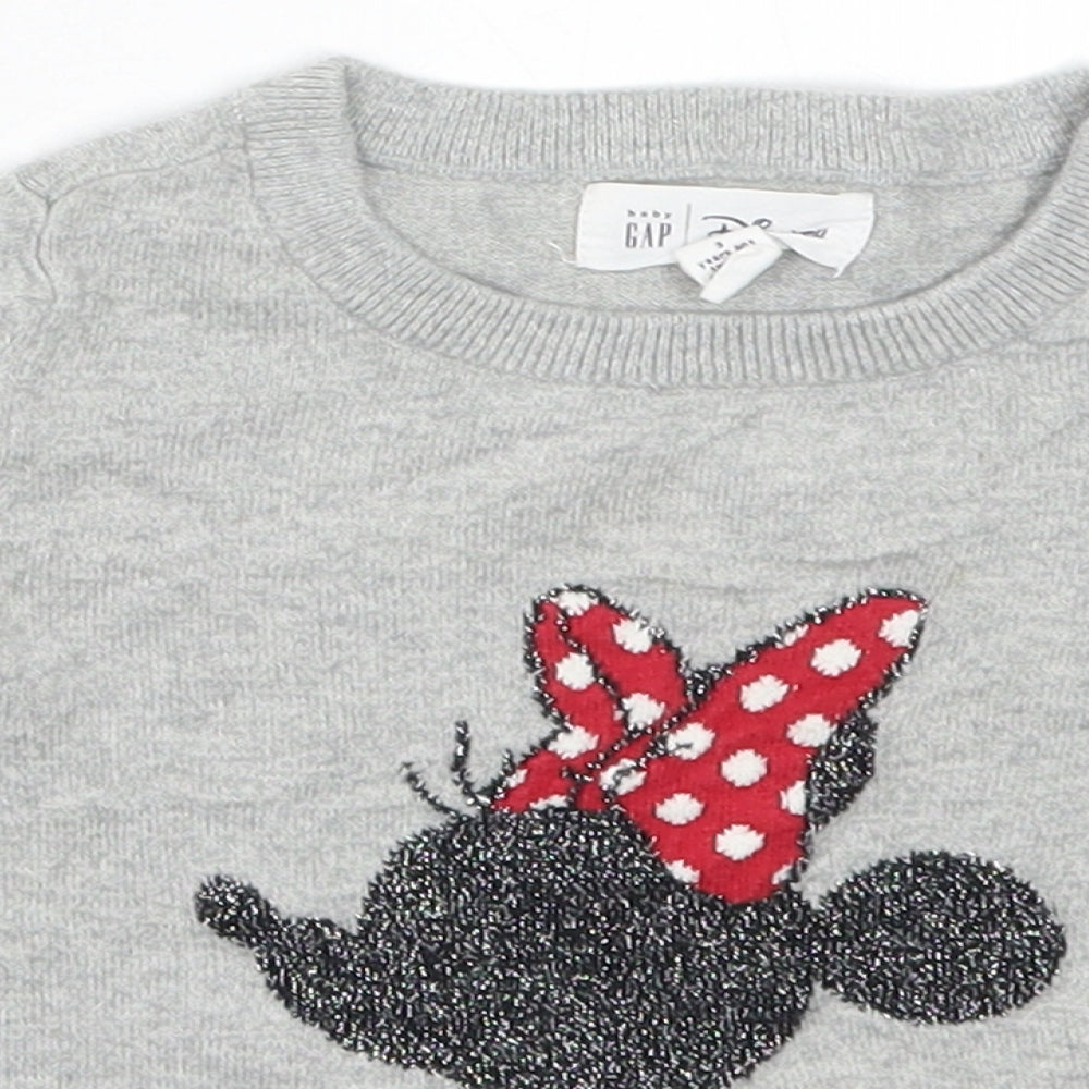 Gap Girls Grey  Knit Pullover Jumper Size 3 Years  - Minnie Mouse