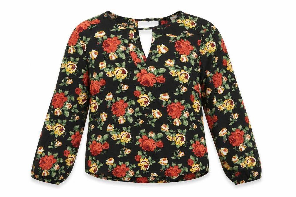 H&M Womens Black Floral  Basic Blouse Size 10
